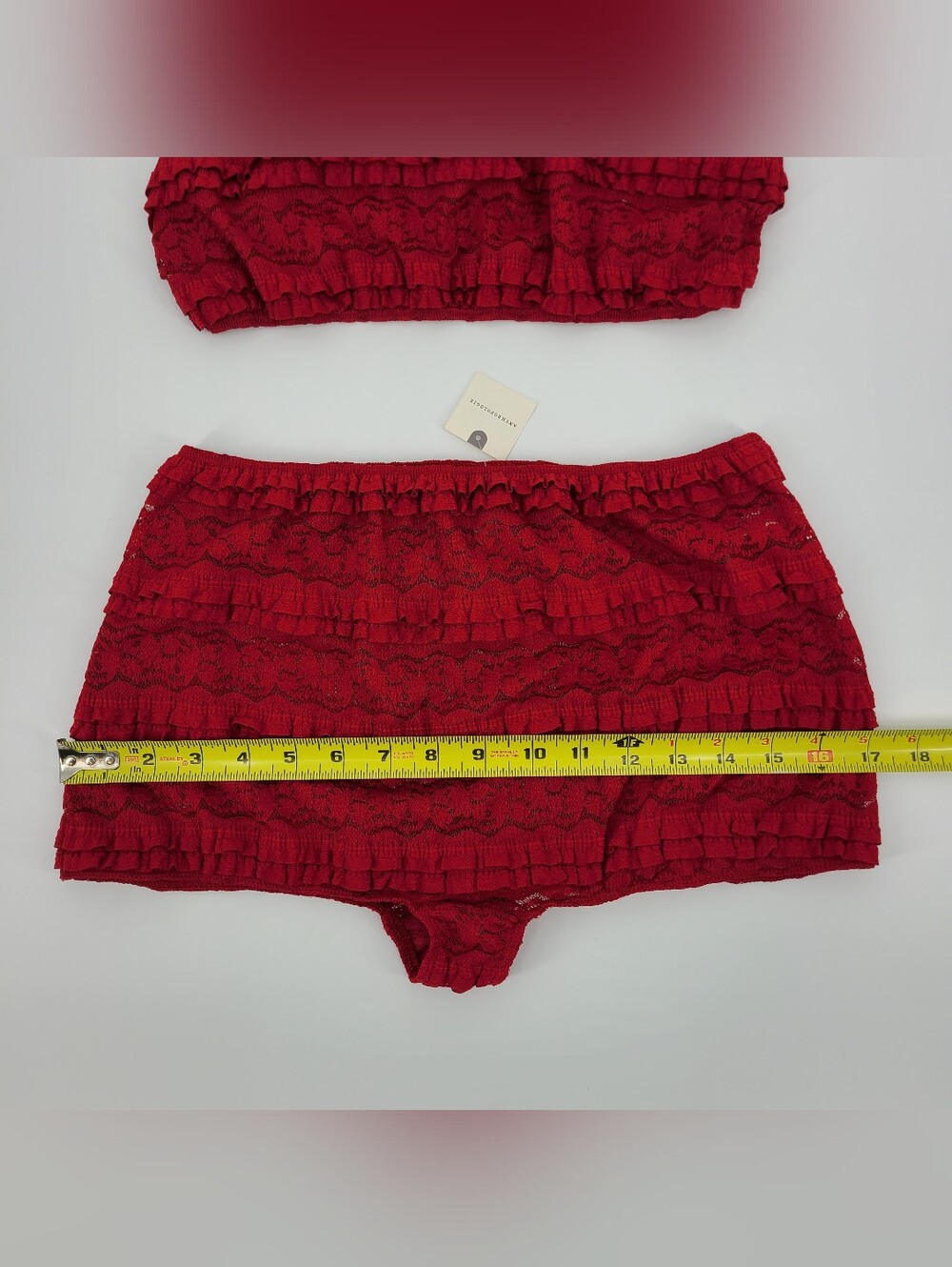 Anthropologie's LyreBird Red Lace Ruffled Two-Piece Set Size S/M - Picture 8 of 9